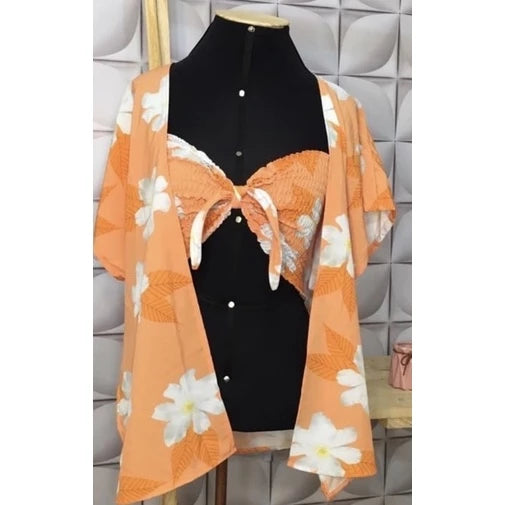 Conjunto 2 peças kimono  praia blusa botões kimono
