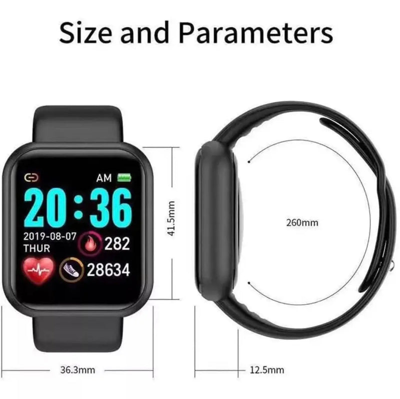 Relógio inteligente digital D20 D20 Pro Y68, Smartwatch Bluetooth, Resistente à Pressão Arterial, Monitor de Oxigênio Sanguíneo E