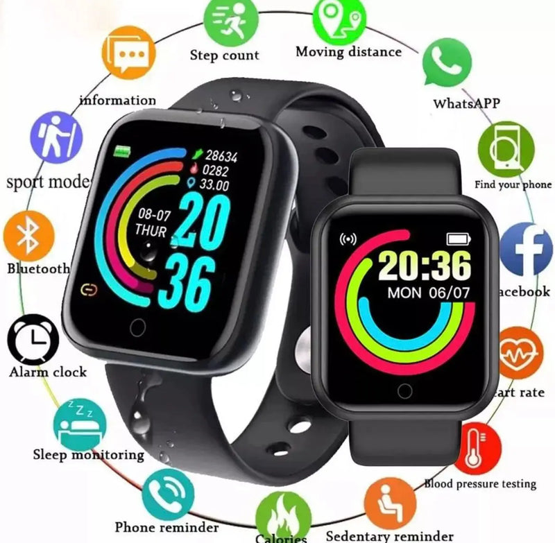 Relógio inteligente digital D20 D20 Pro Y68, Smartwatch Bluetooth, Resistente à Pressão Arterial, Monitor de Oxigênio Sanguíneo E