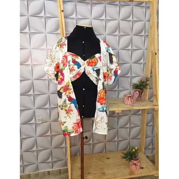 Conjunto 2 peças kimono  praia blusa botões kimono